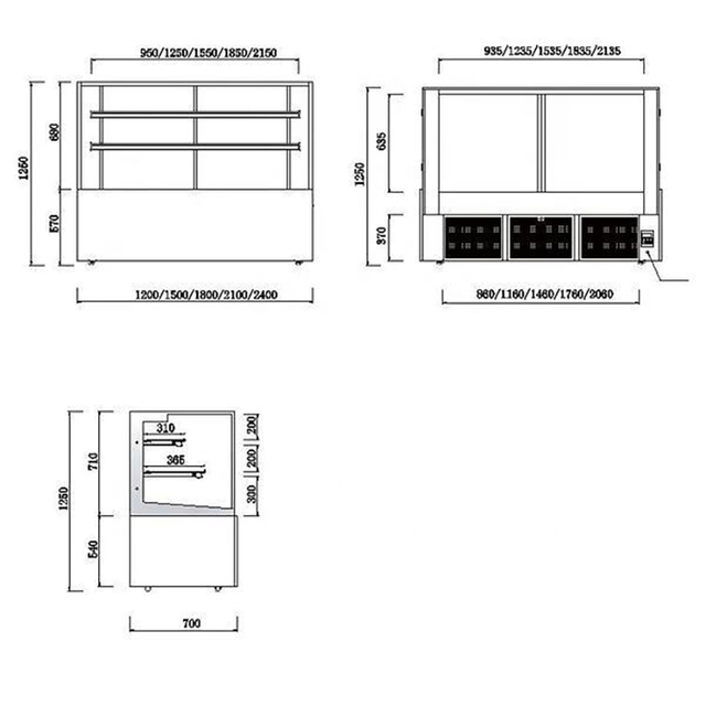 Vitrina vertical de vidrio para pasteles para panadería comercial