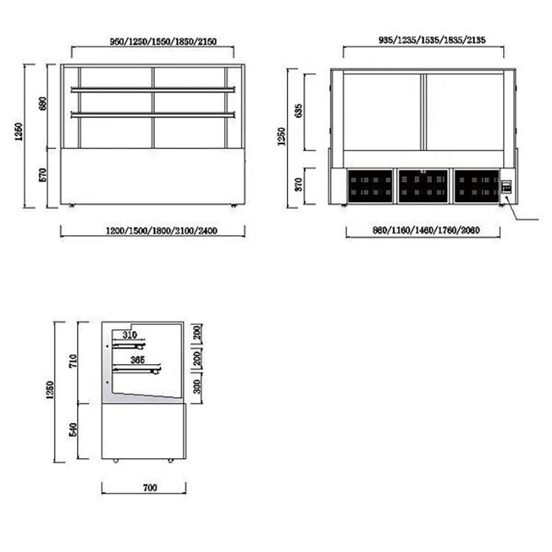 Vitrina vertical de vidrio para pasteles para panadería comercial