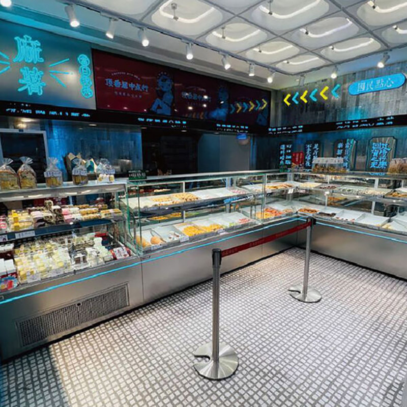 Uso comercial de la panadería del gabinete de exhibición de la torta en forma de L